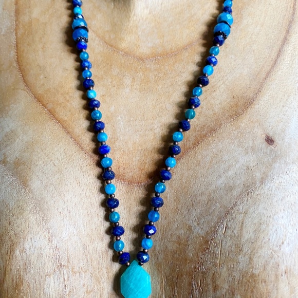 Lapis Lazuli + Blue Apatite + Amazonite Gemstone Necklace - Picture 5 of 8